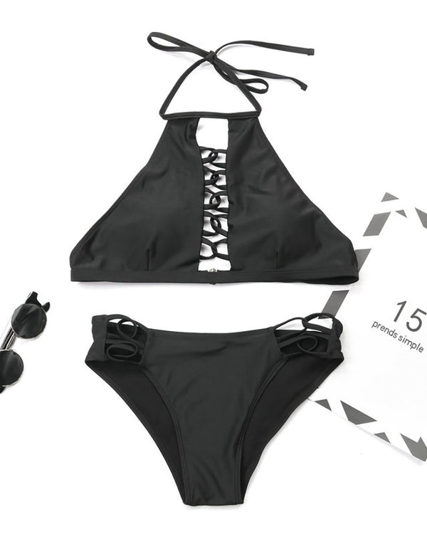 Ensembles de bikini à licou évasés unis (2PCS