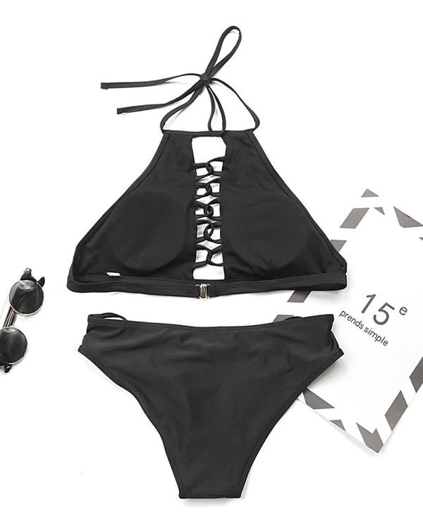 Ensembles de bikini à licou évasés unis (2PCS
