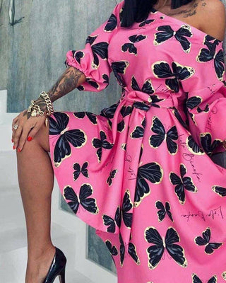 Robe décontractée à une épaule à imprimé lettre papillon
