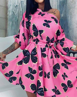 Robe décontractée à une épaule à imprimé lettre papillon
