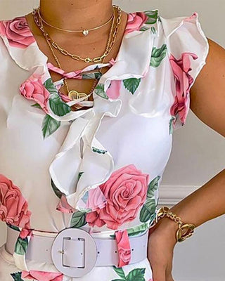 Ensemble haut à volants et short taille haute à imprimé floral