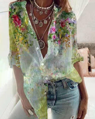 Chemise à manches longues boutonnée à imprimé floral sur le devant