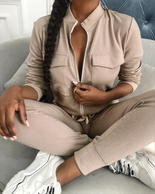 Ensemble haut à manches longues et pantalon à cordon de serrage avec poche zippée