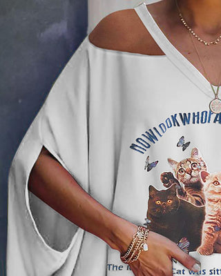 Haut à épaules dénudées à imprimé chat 3D