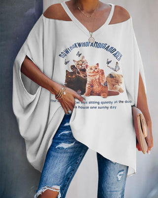 Haut à épaules dénudées à imprimé chat 3D