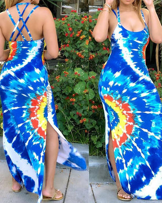 Robe longue dos croisé à imprimé tie-dye