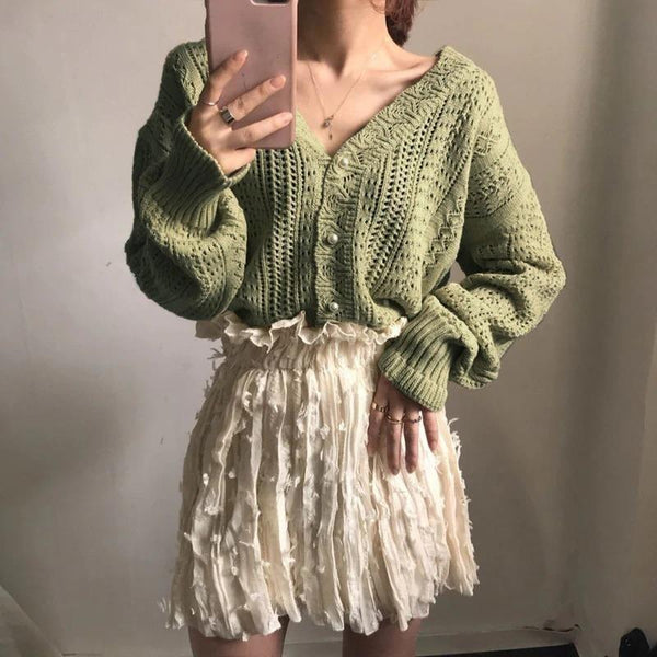 Gilet Crochet Bohème - Vert / Unique