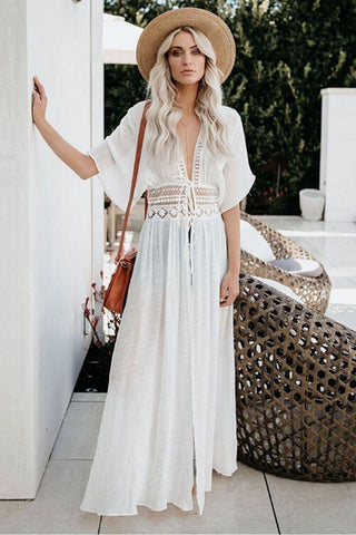 Kimono Blanc Bohème Plage - Unique
