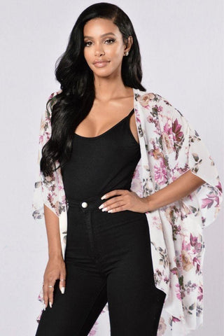 Kimono Bohème Court Fleuri - S