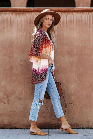 Kimono Floral Style Bohème - S / Orange