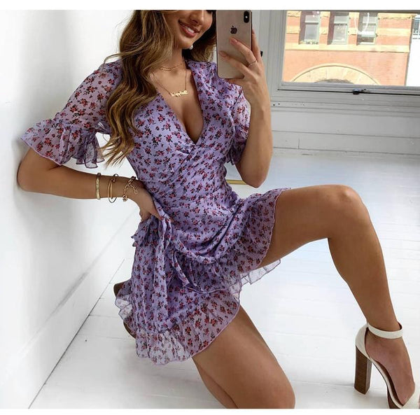 Petite Robe Boho à Manches Courtes
