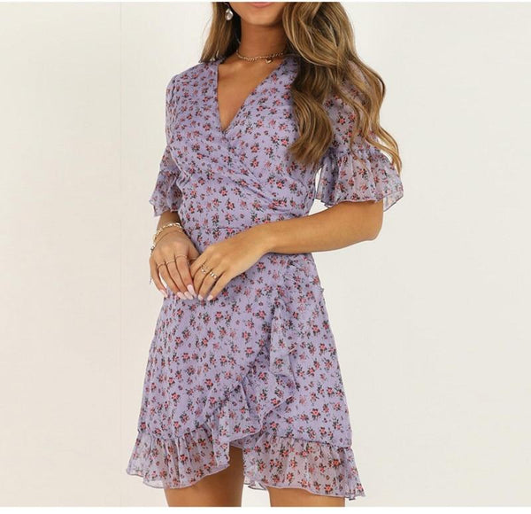 Petite Robe Boho à Manches Courtes