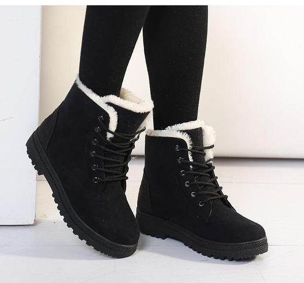 Bottines Unies à Fourrure