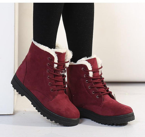 Bottines Unies à Fourrure