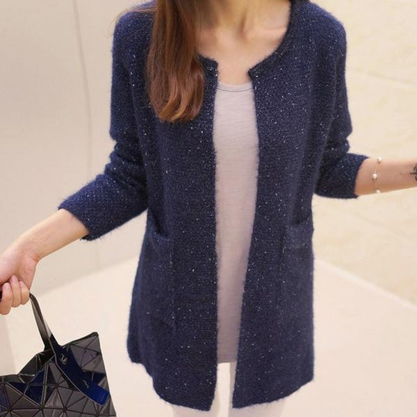 Long cardigan à encolure dégagée sans fermeture