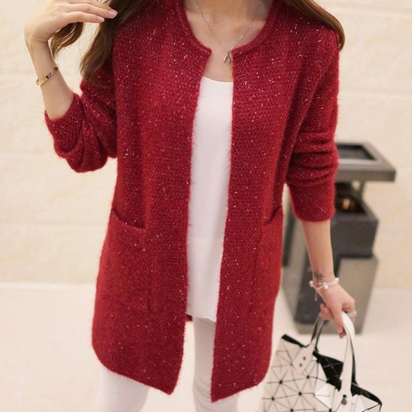 Long cardigan à encolure dégagée sans fermeture