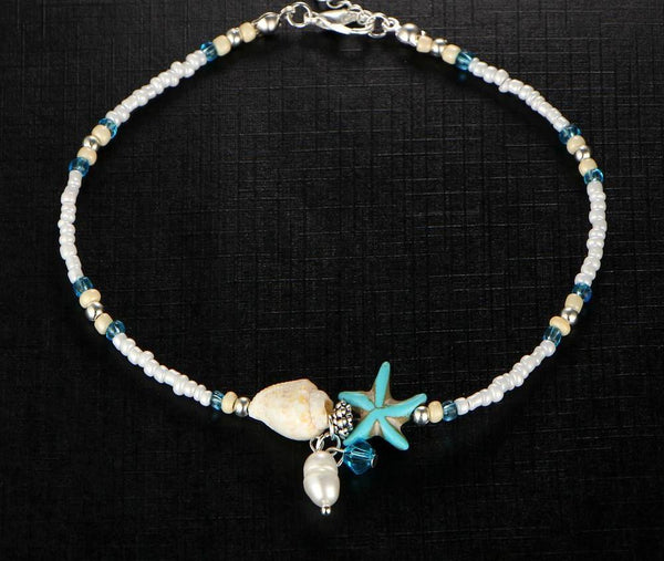 BRACELET DE CHEVILLE COQUILLE ET ETOILE DE MER