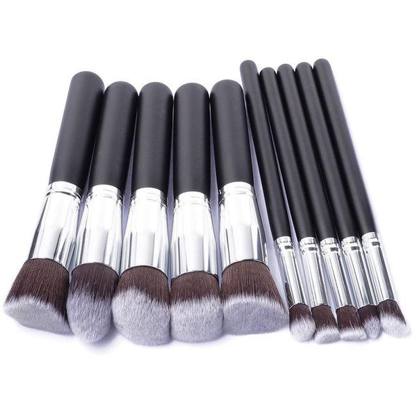 Ensemble de pinceaux - Fond de teint - Pro - Multifonction 123maquillage 10 Argent - Noir 