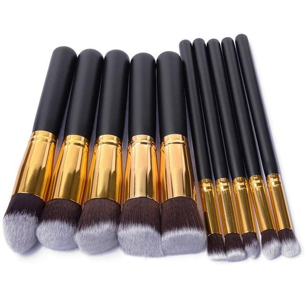 Ensemble de pinceaux - Fond de teint - Pro - Multifonction 123maquillage 10 Or - Noir 