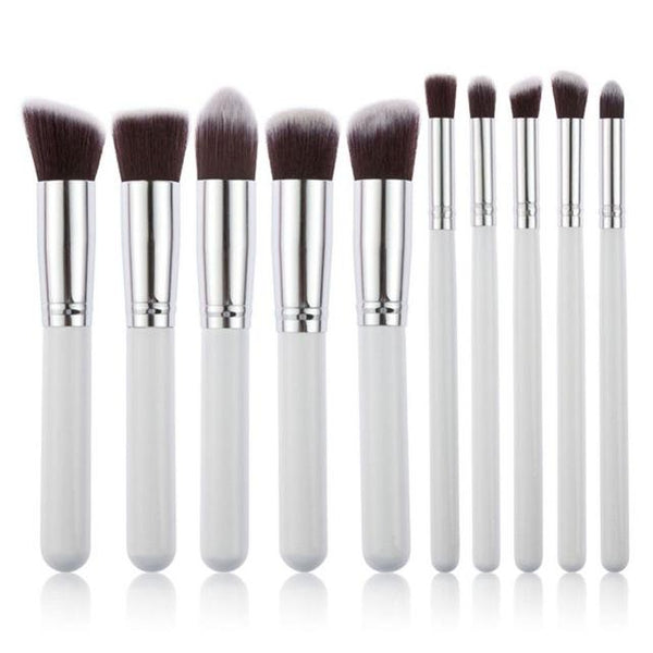 Ensemble de pinceaux - Fond de teint - Pro - Multifonction 123maquillage 10 Blanc - Argent 