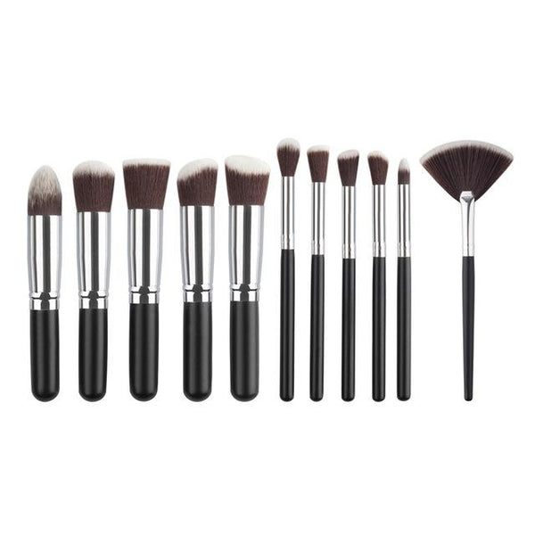 Ensemble de pinceaux - Fond de teint - Pro - Multifonction 123maquillage 11 Noir - Argent 