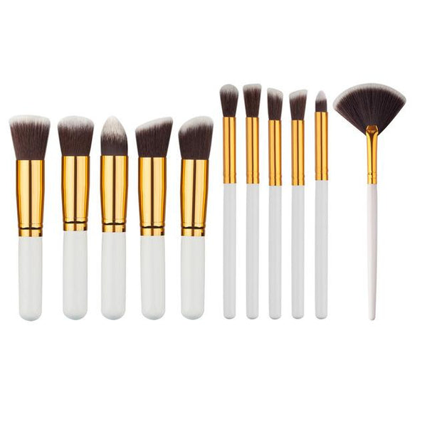 Ensemble de pinceaux - Fond de teint - Pro - Multifonction 123maquillage 11 Blanc - Or 