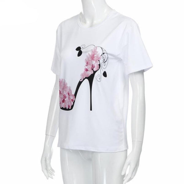 T-shirt imprimés talons et fleurs