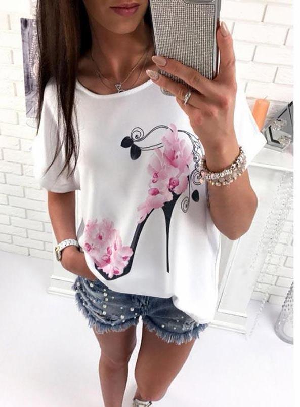 T-shirt imprimés talons et fleurs