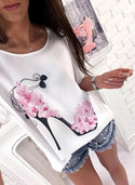 T-shirt imprimés talons et fleurs