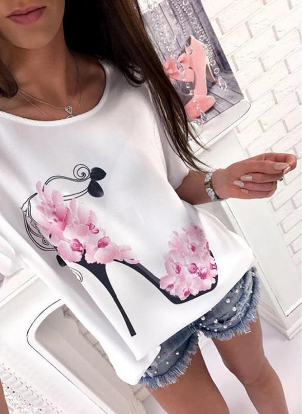 T-shirt imprimés talons et fleurs