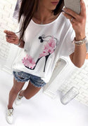 T-shirt imprimés talons et fleurs