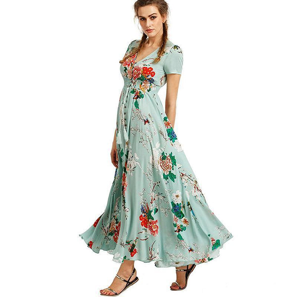 Maxi robe de soirée florale et évasée