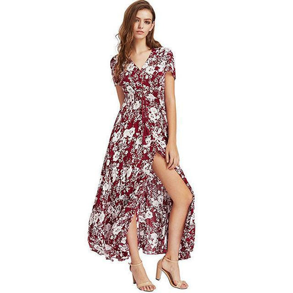 Longue robe bordeaux florale