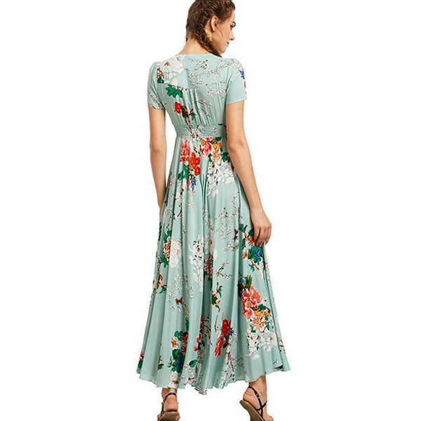 Maxi robe de soirée florale et évasée