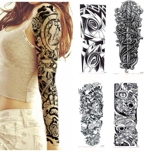 Tatouages éphémères réalistes pour épaules et bras - Body Art - Noir & blanc - Couleurs