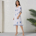 Robe Bohème Courte Blanche Et Bleu