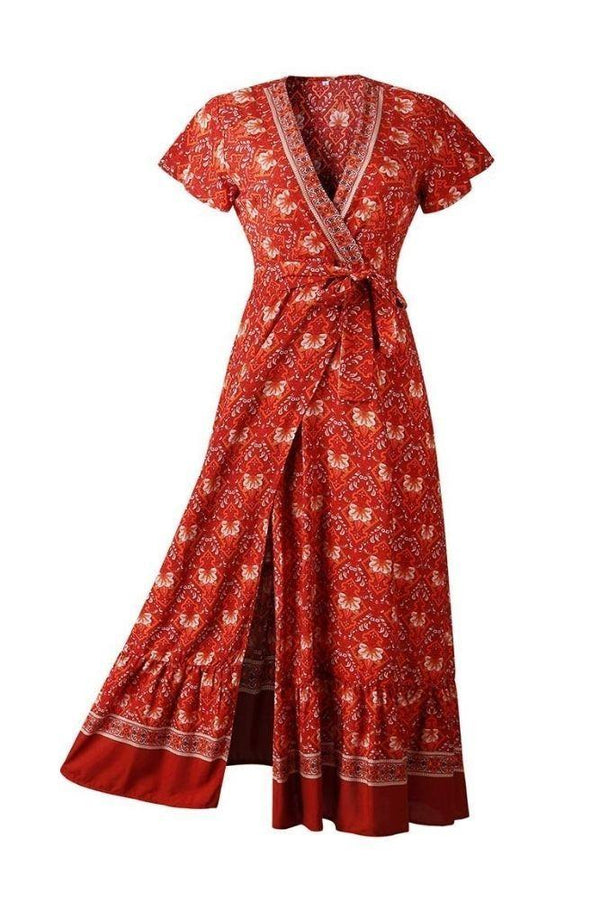 Robe Portefeuille Rouge Bohème