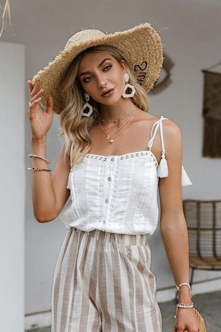 Top Bohème Bretelles Pompons - S
