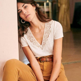 Top Bohème Décolleté Dentelle - Blanc / S