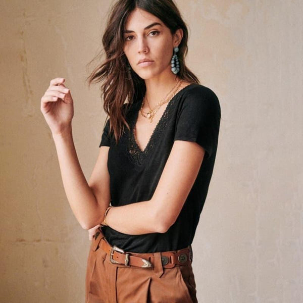 Top Bohème Décolleté Dentelle - Noir / S